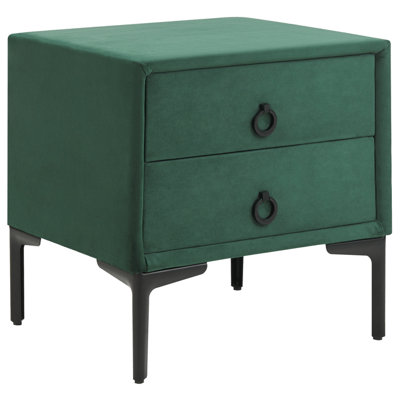 2 Drawer Bedside Table SEZANNE Velvet Dark Green
