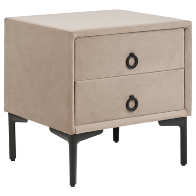 2 Drawer Bedside Table SEZANNE Velvet Taupe