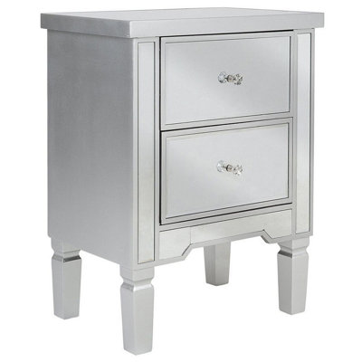 2 Drawer Bedside Table TIGY Glass Silver