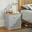 2 Drawer Bedside Table with Cup Handles in Grey & Oak Effect
