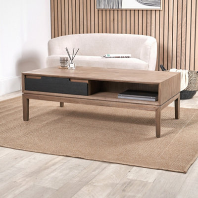 2 Drawer Black and Natural Acacia Wood Coffee Table