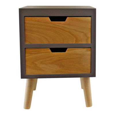 2 Drawer Chest In Grey Finish With Natural Drawers With Removable Legs