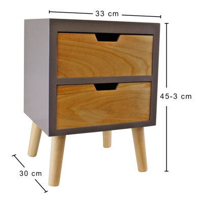 2 Drawer Chest In Grey Finish With Natural Drawers With Removable Legs