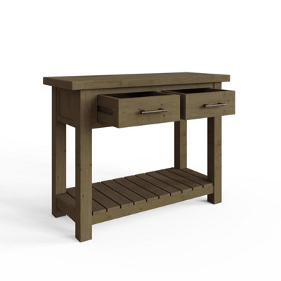 2 Drawer Console Table Solid Natural Reclaimed Pine