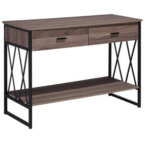 2 Drawer Console Table Taupe Wood with Black AYDEN