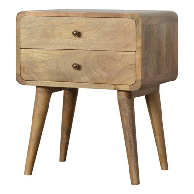 2 Drawer Curved Oak-Ish Bedside