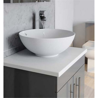 2-Drawer Floor Standing Vanity Unit with Sit-On Basin and Worktop 600mm Wide - Storm Grey Gloss  - Brassware Not Included