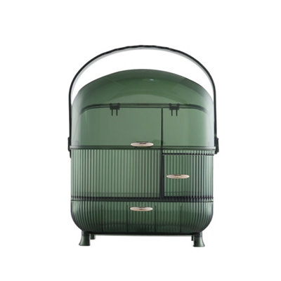 2-Drawer Green Large Dustproof Freestanding Plastic Makeup Cosmetic Organizer with Handle - 4