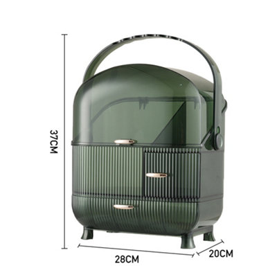 2-Drawer Green Large Dustproof Freestanding Plastic Makeup Cosmetic Organizer with Handle - 6