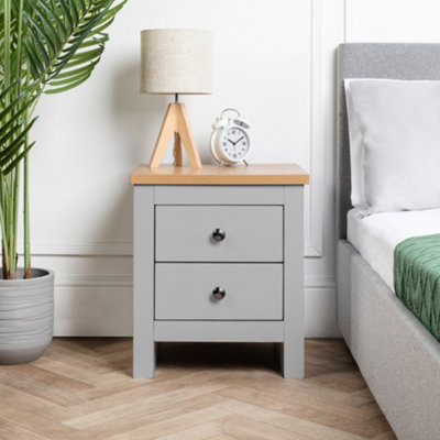 2 Drawer Grey & Pine Side Table Storage Chest Of Drawers