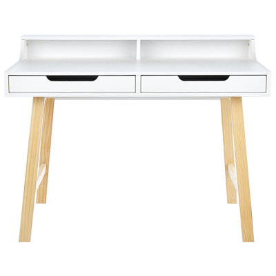 2 Drawer Home Office Desk with Shelf 110 x 58 cm White with Light Wood BARIE