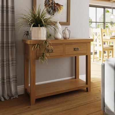 2 Drawer Large Console Table Solid Natural Oak