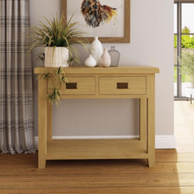 2 Drawer Large Console Table Solid Natural Oak