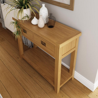 2 Drawer Large Console Table Solid Natural Oak