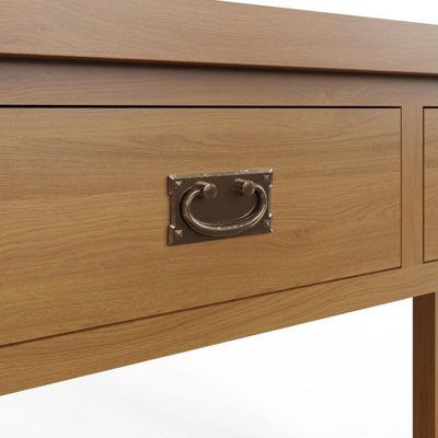 2 Drawer Large Console Table Solid Natural Oak