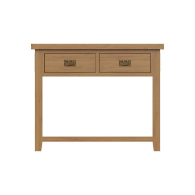 2 Drawer Large Console Table Solid Natural Oak