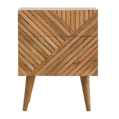 2 Drawer Line Carved Bedside with Nordic Style Legs