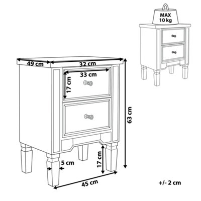 2 Drawer Mirrored Bedside Table TIGY