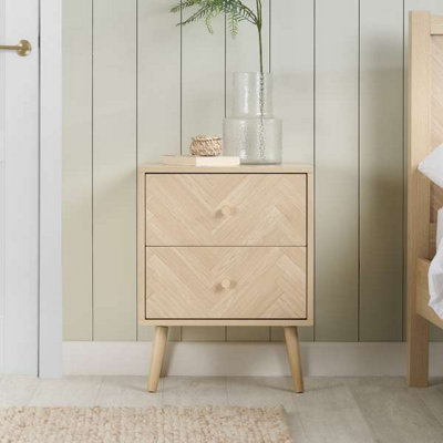2 Drawer Oak Brown Wooden Bedside Birlea Herringford