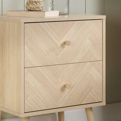 2 Drawer Oak Brown Wooden Bedside Birlea Herringford