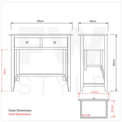 2 Drawer Sage Green Dressing Table Large Bedroom Furniture Modern
