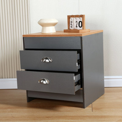 2 Drawer Side Table Grey & Pine
