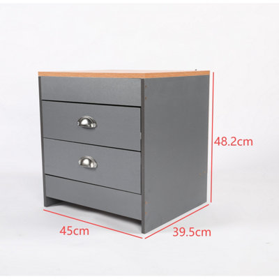 2 Drawer Side Table Grey & Pine