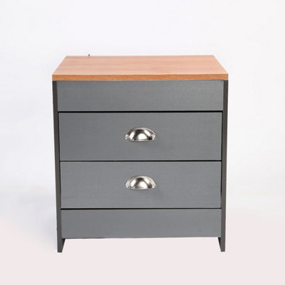2 Drawer Side Table Grey & Pine