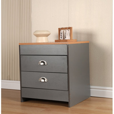2 Drawer Side Table Grey & Pine