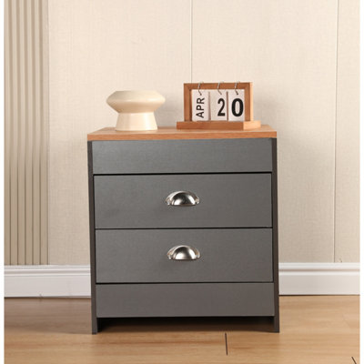 2 Drawer Side Table Grey & Pine