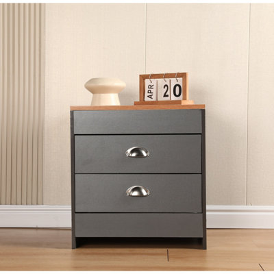 2 Drawer Side Table Grey & Pine