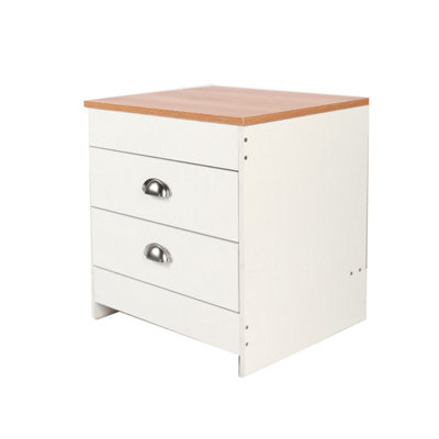 2 Drawer Side Table White & Pine