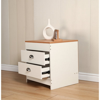 2 Drawer Side Table White & Pine