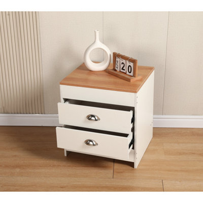 2 Drawer Side Table White & Pine