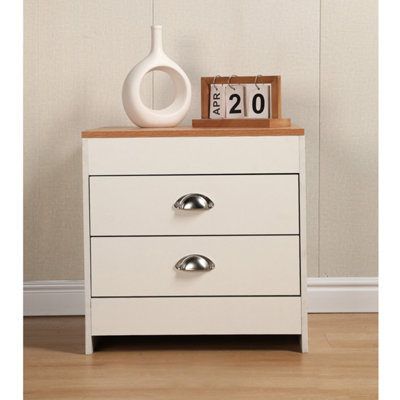 2 Drawer Side Table White & Pine
