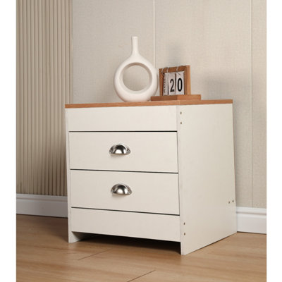 2 Drawer Side Table White & Pine