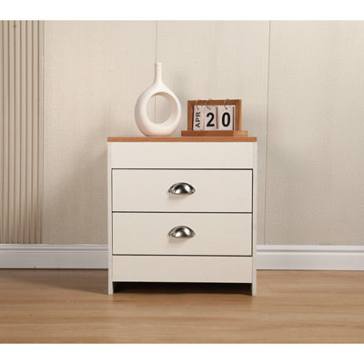 2 Drawer Side Table White & Pine