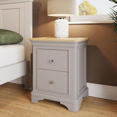 2 Drawer Solid Oak Bedside Table Chest Grey Ready Assembled