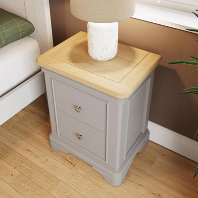 2 Drawer Solid Oak Bedside Table Chest Grey Ready Assembled