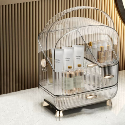2-Drawer Transparent Large Dustproof Freestanding Plastic Makeup Cosmetic Organizer with Handle - 3
