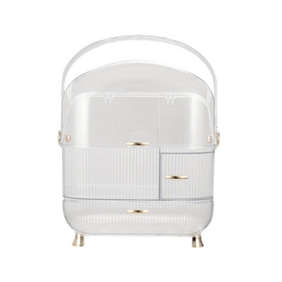 2-Drawer Transparent Large Dustproof Freestanding Plastic Makeup Cosmetic Organizer with Handle - 4