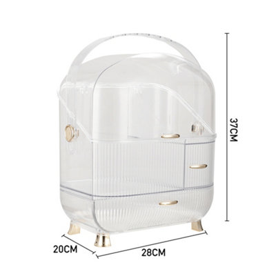 2-Drawer Transparent Large Dustproof Freestanding Plastic Makeup Cosmetic Organizer with Handle - 5