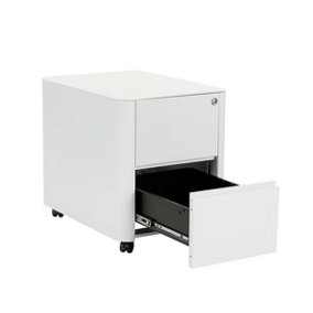 2 Drawer White Curved Metal Under Desk Mobile Pedestal Unit Filing Cabinet - Fully Assembled