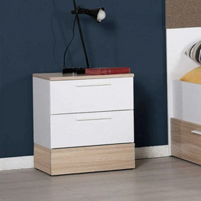2 Drawer White & Oak Two Tone Bedside Chest Of Drawers