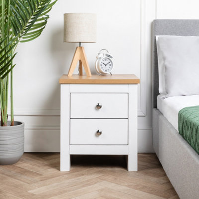 2 Drawer White & Pine Side Table Storage Chest Of Drawers