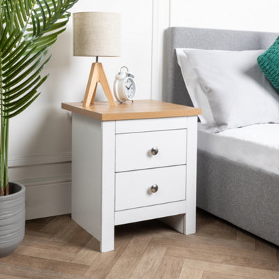 2 Drawer White & Pine Side Table Storage Chest Of Drawers
