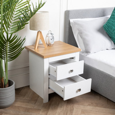 2 Drawer White & Pine Side Table Storage Chest Of Drawers