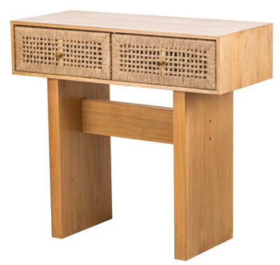 2-Drawer Wood and Rope Console Table Exotic Boho Living Room