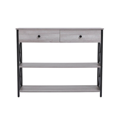 2 Drawers Narrow Console Table Sofa Couch Side Table with 2 Storage Shelves for Entryway Hallway