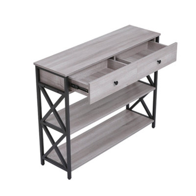2 Drawers Narrow Console Table Sofa Couch Side Table with 2 Storage Shelves for Entryway Hallway